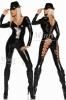 <img class='new_mark_img1' src='//img.shop-pro.jp/img/new/icons10.gif' style='border:none;display:inline;margin:0px;padding:0px;width:auto;' />ハロウィンにも!艶々ウェットルック黒ブラックフィット素材のセクシー背中&太腿ちら見せバックレースアップキャットスーツ6901
