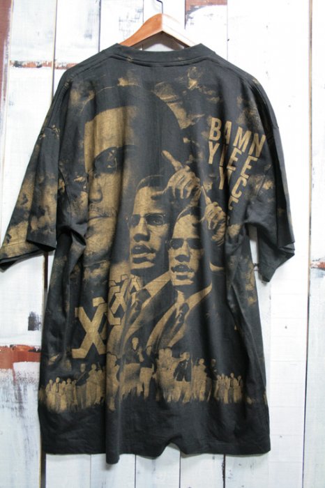 古着 マルコムX Malcolm X 総柄 Tシャツ プリントTシャツ ビンテージ ブラック 大きいサイズ メンズ サイズ・XXL ビンテージ