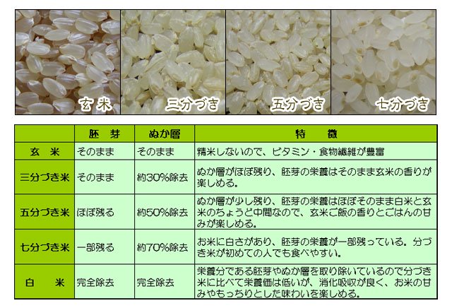 送料込！選べる分搗き米（ぶづきまい）お試しセット！玄米、三分づき、五分づき、七分づき、の中からお好きな精米加減（分搗き加減）のセットを２種類選んで下さい。