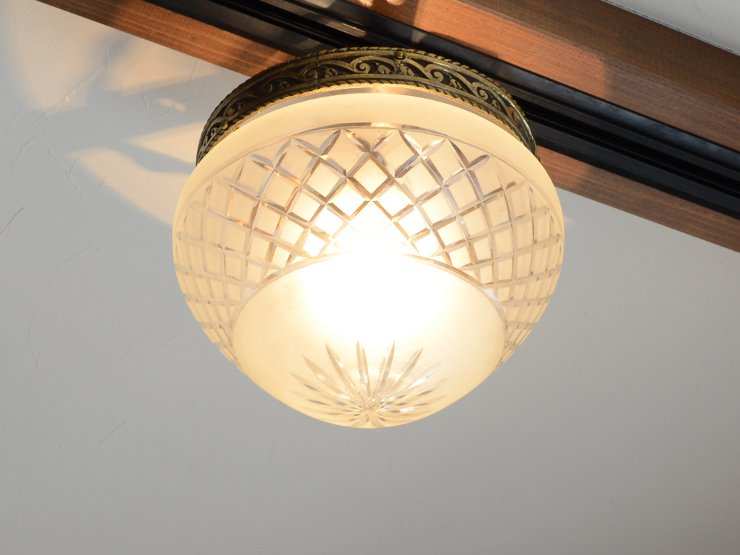 1920年代 アンティーク 真鍮ガラスランプ（天井照明）※直付専用｜アンティーク照明・ランプ｜CHELSEA antique＆decoration（チェルシー）