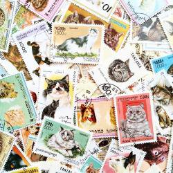 世界のネコの使用済み切手10枚