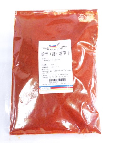 チョウショク 激辛唐辛子・粉 250g入 - 自家製キムチ販売・通販 韓国食材専門店「まるきん」 キムチを作るための食材も販売しております。