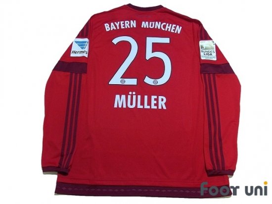 バイエルンミュンヘン（Bayern Munchen）15-16 Ｈ ホーム #25 ミュラー（Muller）長袖 紙タグ付 オフィシャルマーキング  リーグパッチ Hermesパッチ アディダス Vintage soccer jersey Football shirt -  買取｜全国通販【USEDサッカーユニフォーム専門店 Foot uni ...