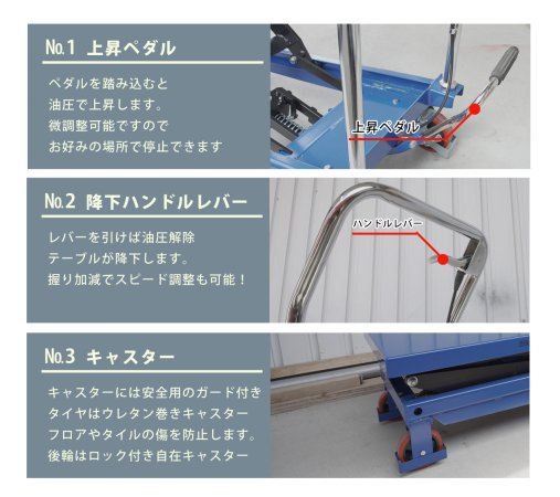 油圧式 リフトテーブル台車(最大150kg)□キャスター付き□重い物を運ぶ時も便利 - TOOLS ISLAND -ツールズアイランド-