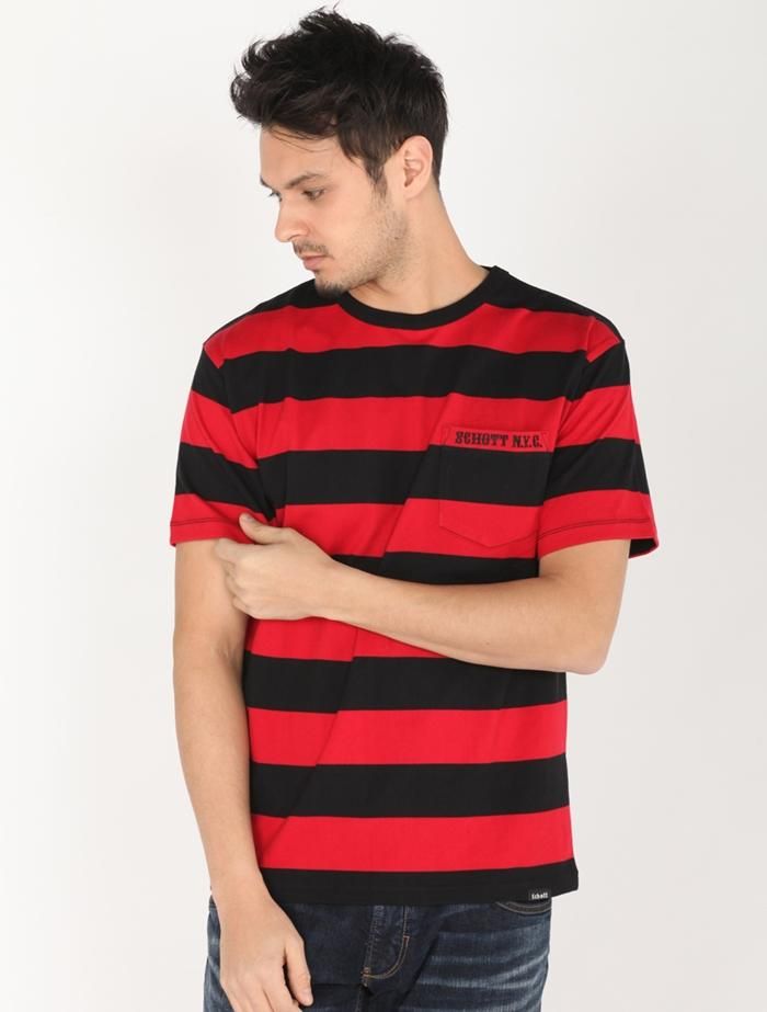 Schott ショット ワイドボーダー ポケットTシャツ 半袖 トップス Schott/ショット/WIDE BORDER POCKET T-SHIRT/ワイドボーダー