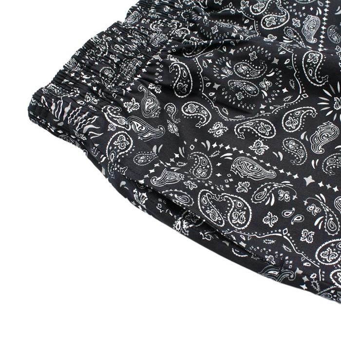 人気ブランドを ブラック Plus Size ビッグ ペイズリー クックマン 総柄 黒 Paisley Pants Big Black シェフパンツ  COOKMAN Chef ボトムス、パンツ