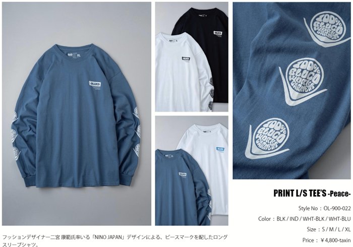 BLUCO 【ブルコ】 PRINT L/S TEE'S-Peace-（ロングスリーブTシャツ） - HARM'S WAY ハームズウェイ