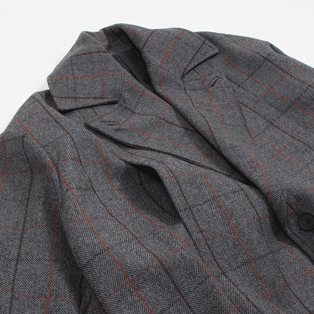 WINDOWPANE CHECK MENS WOOL OVERCOAT #GREY CHECK [SN-404A]