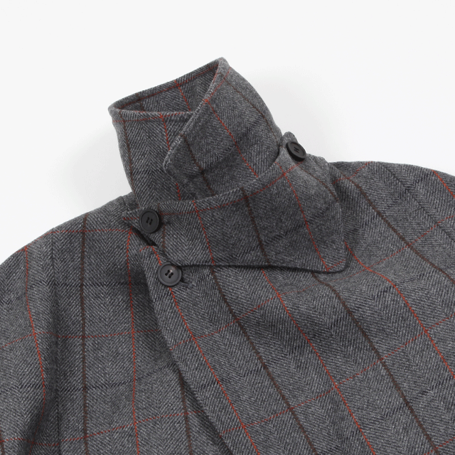 WINDOWPANE CHECK MENS WOOL OVERCOAT #GREY CHECK [SN-404A]