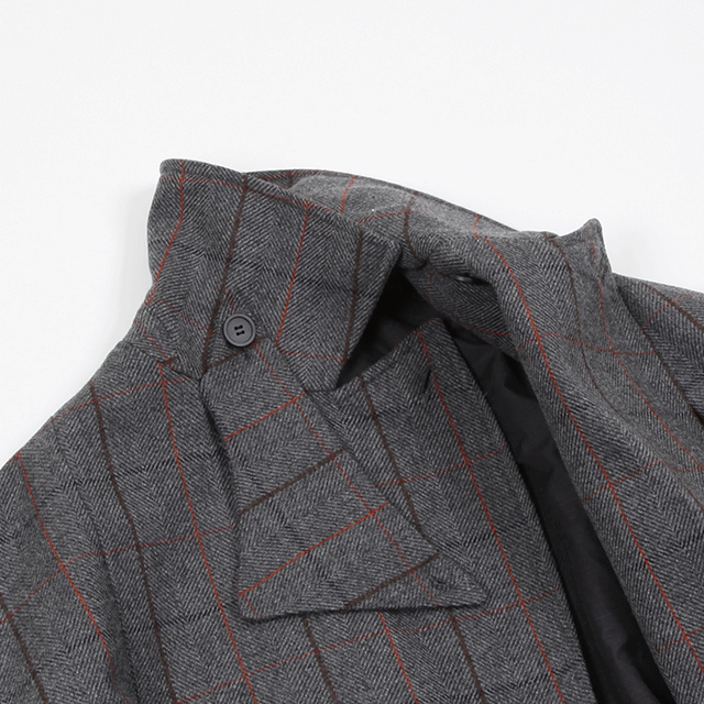 WINDOWPANE CHECK MENS WOOL OVERCOAT #GREY CHECK [SN-404A]