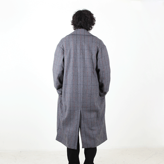 WINDOWPANE CHECK MENS WOOL OVERCOAT #GREY CHECK [SN-404A]