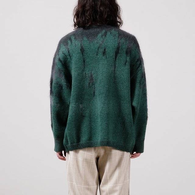 Rainy Pattern Knit Cardigan #Green × Gray [AY9-28]