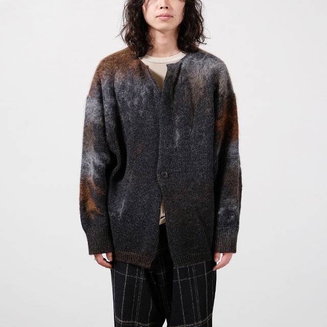 Rainy Pattern Knit Cardigan #Brown × Gray [AY9-28]