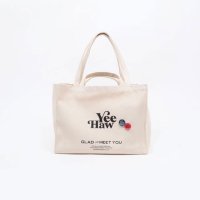 THE DAYERA. YeeHawLOGO BIG TOTE BAG - HERRINGBONE CANVAS #WHITE