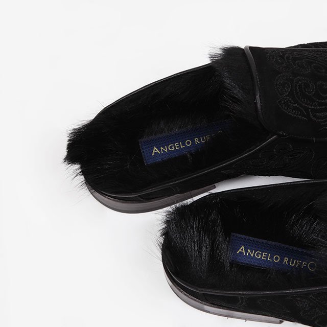 ANGELO RUFFO VELVET MULE with FUR #BLACK [500-21300]｜Silver and