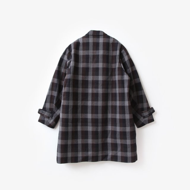 Asymmetry Check Coat #C-Navy Blue [22WCM-C04102]