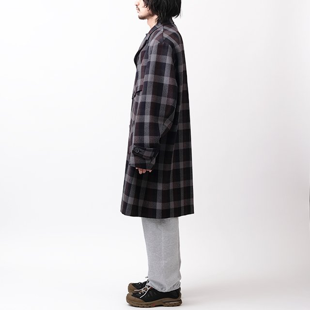 Asymmetry Check Coat #C-Navy Blue [22WCM-C04102]