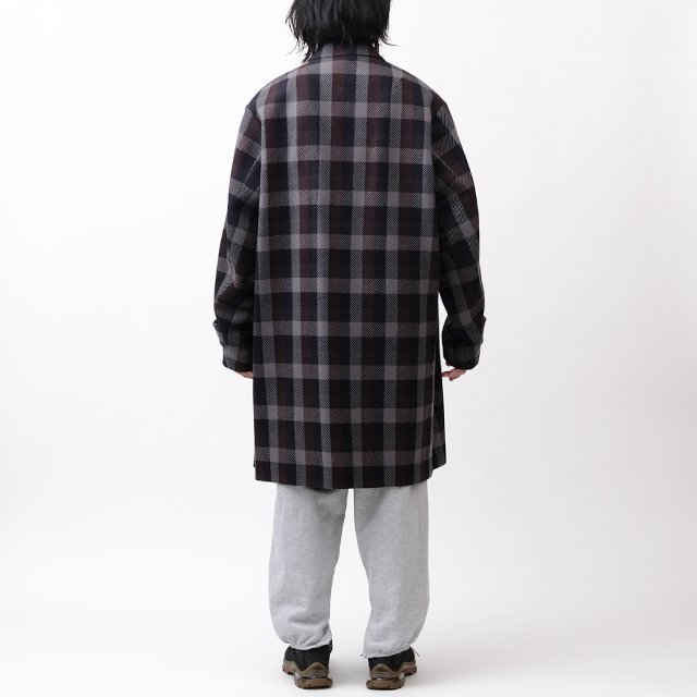 Asymmetry Check Coat #C-Navy Blue [22WCM-C04102]