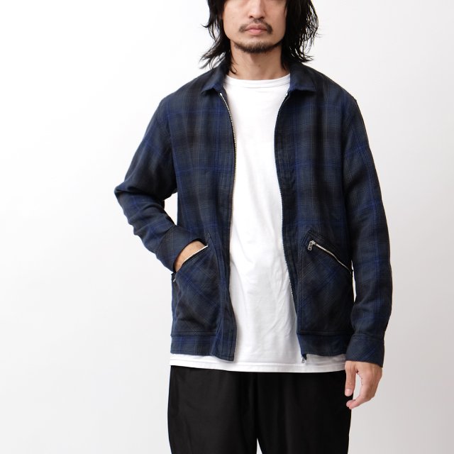 LABOURER JACKET C/W TWILL BLOCK CHECK - ノーカラージャケット