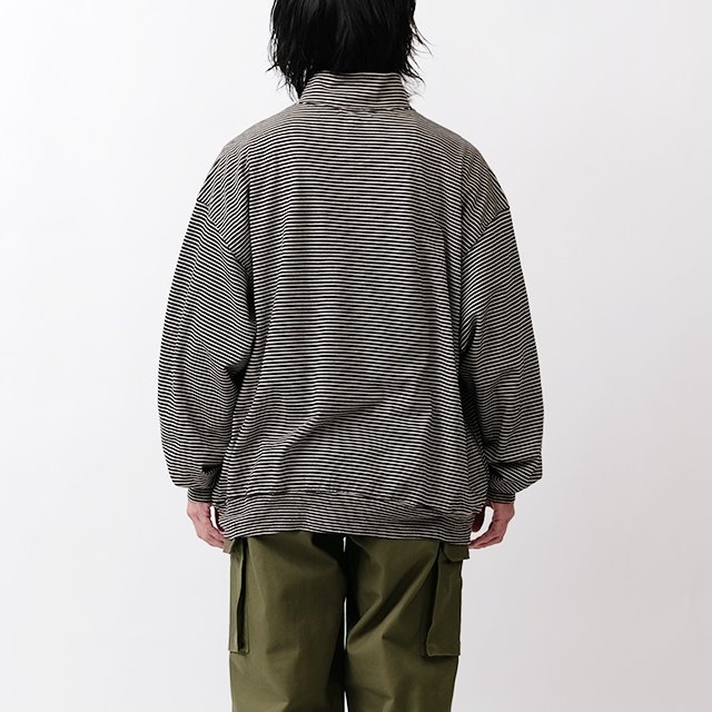 Cotton Napping Border Harf-zip #Black×Ecru [BHS23S036]