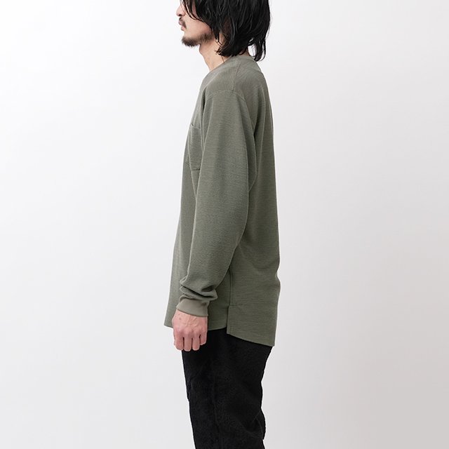 DWELLER L/S V NECK TEE WOOL T/C JERSEY #CEMENT [NN-C4207]