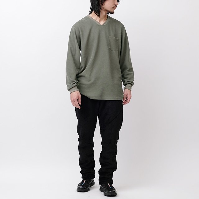 DWELLER L/S V NECK TEE WOOL T/C JERSEY #CEMENT [NN-C4207]