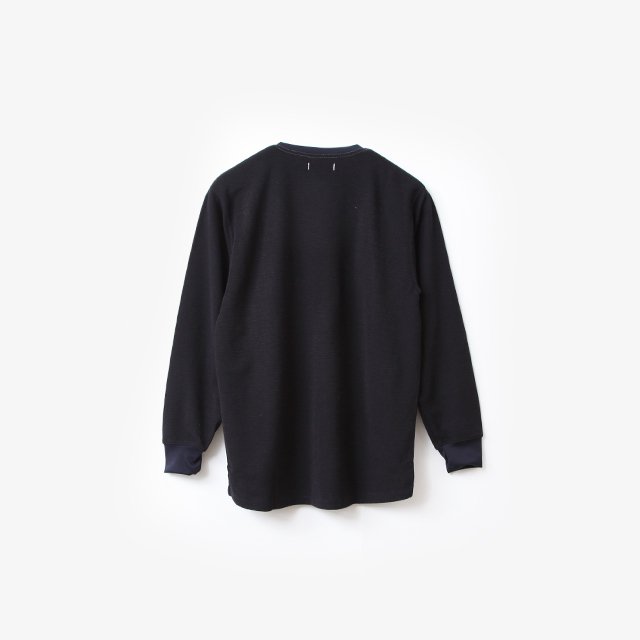 DWELLER L/S V NECK TEE WOOL T/C JERSEY #NAVY [NN-C4207]