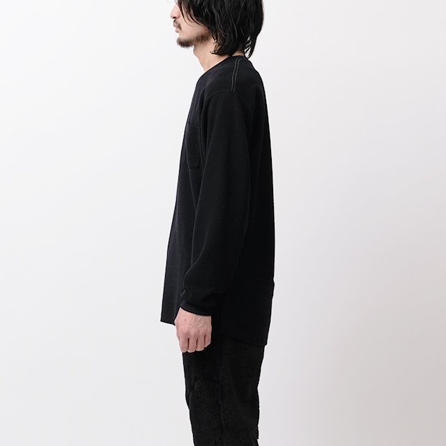 DWELLER L/S V NECK TEE WOOL T/C JERSEY #NAVY [NN-C4207]