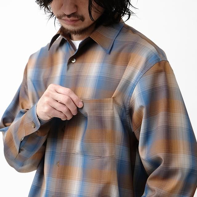 AURALEE SUPER LIGHT WOOL CHECK SHIRT #BLUE BROWN CHECK [A23SS01LC