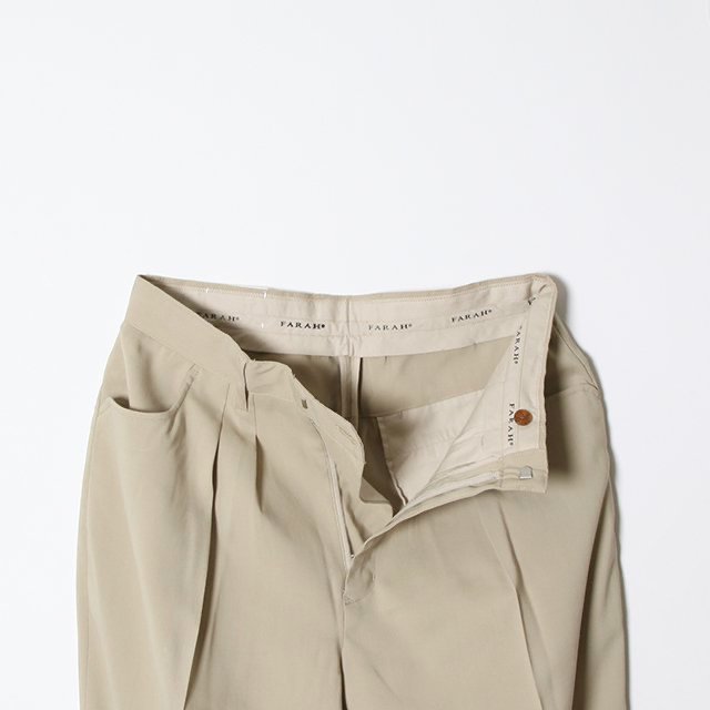 FARAH Two-tuck Wide Tapered Pants - T/R ホップサック #BEIGE