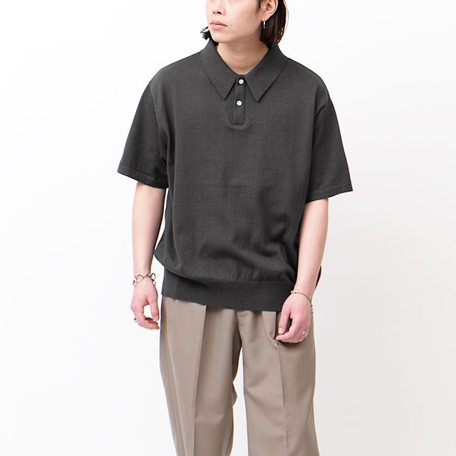 Yonetomi NEW BASIC WAVE COTTON POLO SHIRT #D.GREY [95-224-025