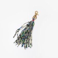 SUBTLE authentic Batik Fabric Fringe Key Holder #Natural x Green