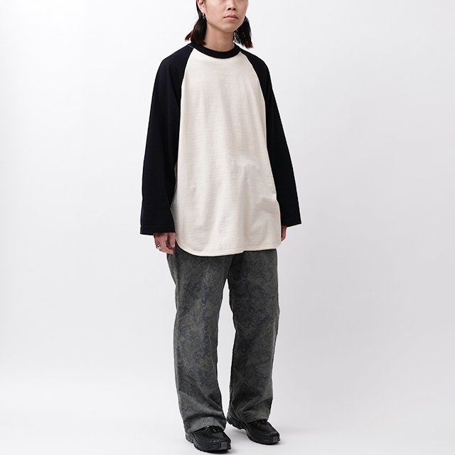 blurhms Co/Silk Nep Baseball Raglan Tee #Ecru Body x Black Navy