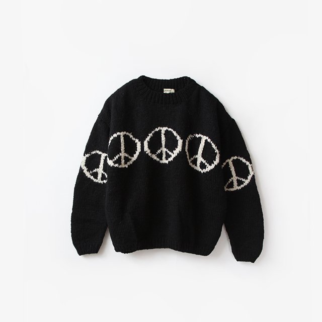 Crew Neck Knit-Line Peace #BLACK [F23-igk-09]