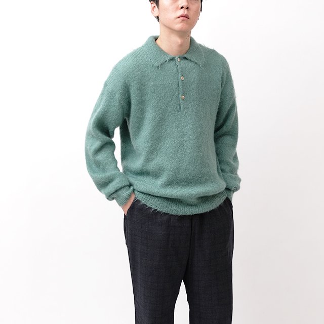 BRUSHED SUPER KID MOHAIR KNIT POLO