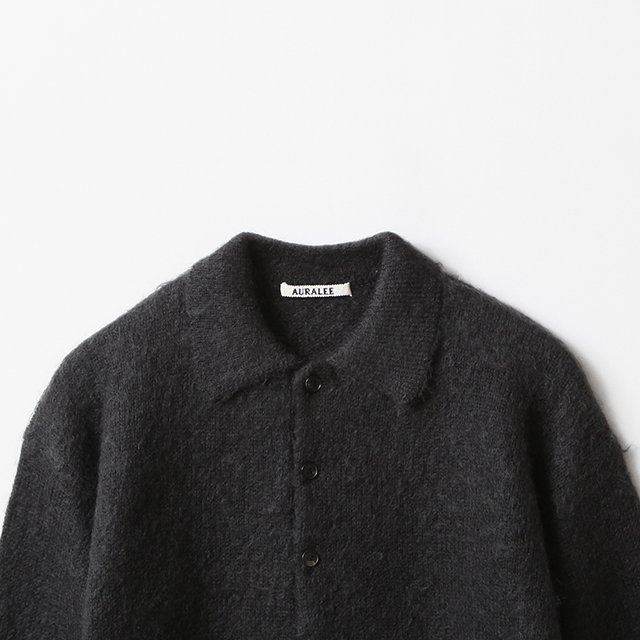 BRUSHED SUPER KID MOHAIR KNIT POLO #INK BLACK [A23AP03KM]