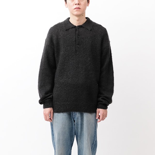 BRUSHED SUPER KID MOHAIR KNIT POLO #INK BLACK [A23AP03KM]