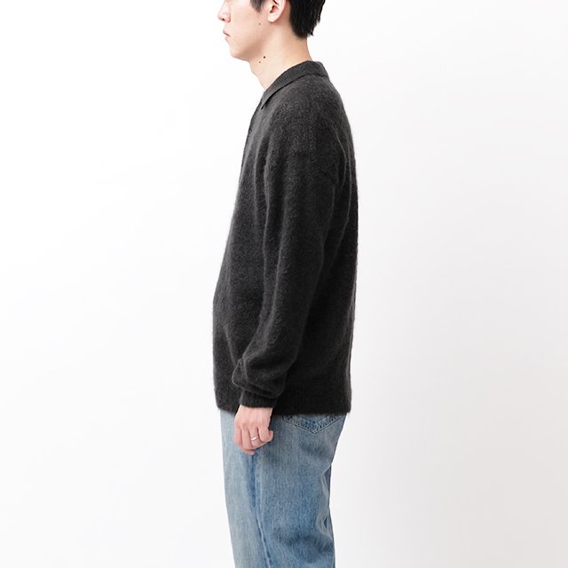 BRUSHED SUPER KID MOHAIR KNIT POLO #INK BLACK [A23AP03KM]