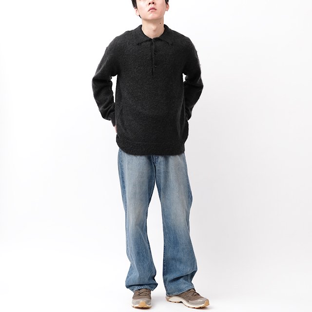 BRUSHED SUPER KID MOHAIR KNIT POLO #INK BLACK [A23AP03KM]