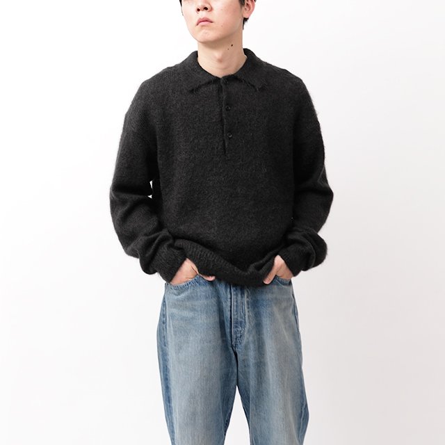 BRUSHED SUPER KID MOHAIR KNIT POLO #INK BLACK [A23AP03KM]