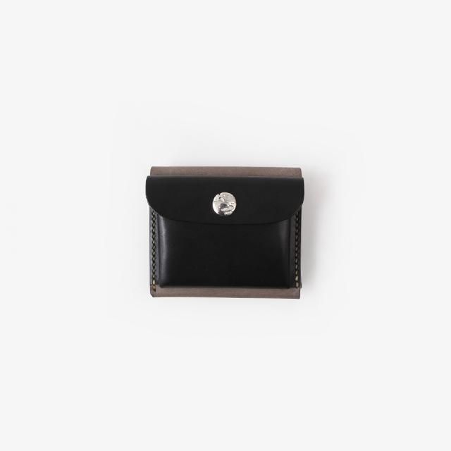 LEATHER & SILVER MOTO MINI WALLET #ASH GREY/BLACK [W9R]｜Silver