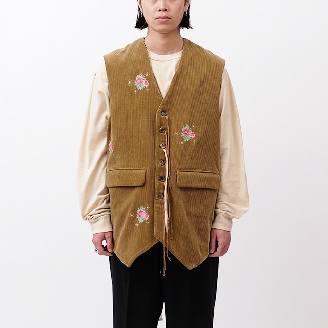 Midorikawa Corduroy Embroidery Vest #CAMEL Embroidery [MID23AW ...