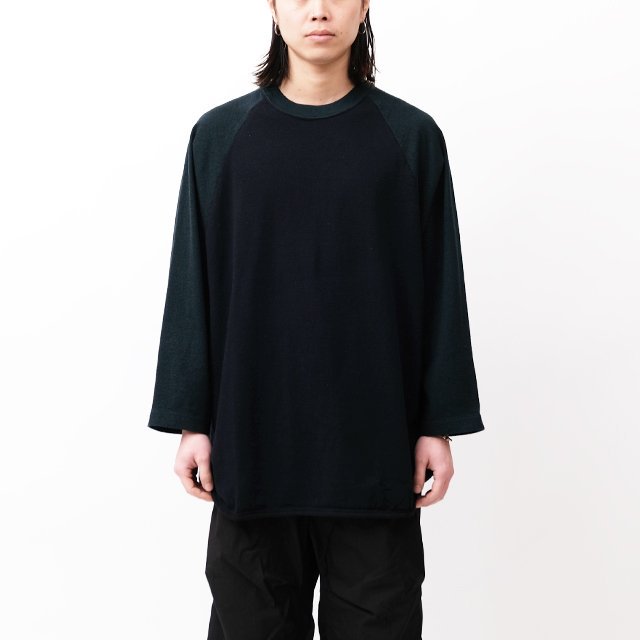 blurhms Co/Silk Nep Baseball Raglan Tee #BlackNavy-BODY×DarkGreen