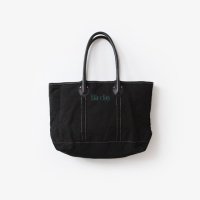 IT'S CRUST CLOTH Made in USA OVER DYE TOTE w/LEATHER HANDLE #BLACK/BLACK HANDLE Size:L-Long-2