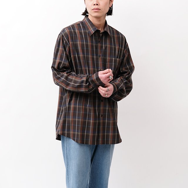 AURALEE SUPER LIGHT WOOL CHECK SHIRT #DARK BROWN CHECK [A24SS01LC]｜Silver  and Gold Online Store