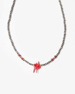 ERICKA NICOLAS BEGAY Navajo Pearl Necklace with CoralNPS3-0455cm #Silver-3mm Beads