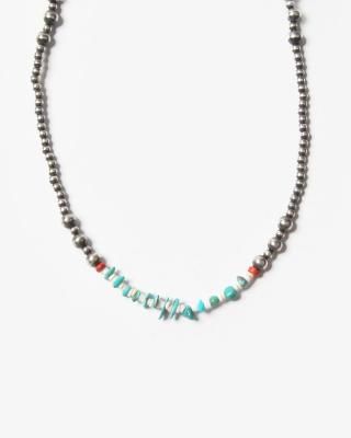 ERICKA NICOLAS BEGAY Navajo Pearl Necklace with StoneNPS3-0555cm #Silver-3mm Beads