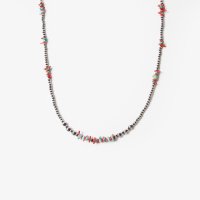 ERICKA NICOLAS BEGAY Navajo Pearl Necklace with Coral & StoneNPS3-1255cm #Silver-3mm Beads