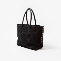 IT'S CRUST CLOTH Made in USA OVER DYE STUDS TOTE w/LEATHER HANDLE #BLACK/BLACK HANDLE Size:L-Long