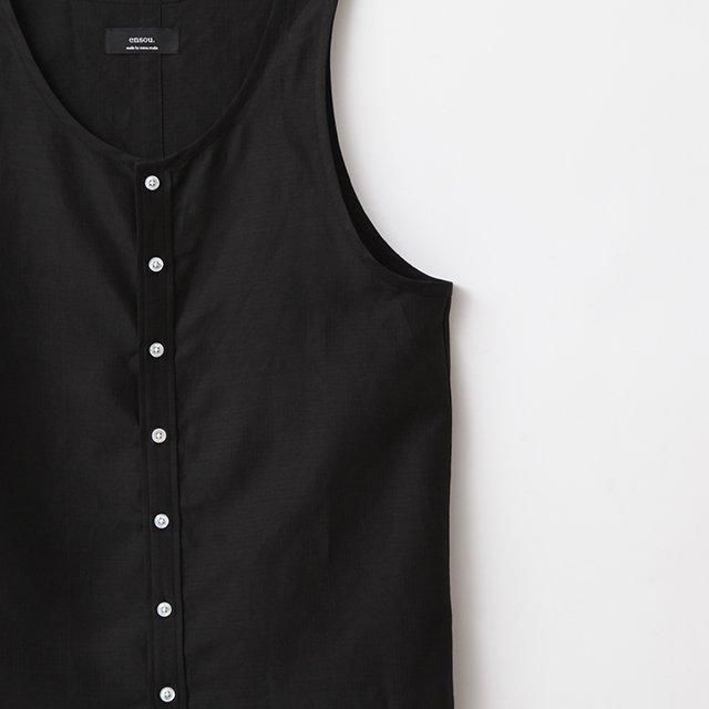 ensou. 【別注】 Tank Top - Silk Linen #Black｜Silver and